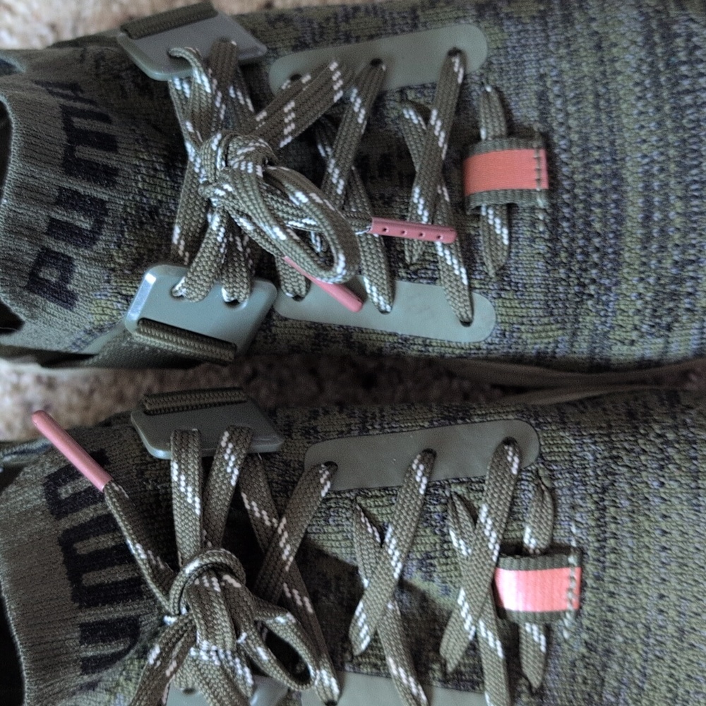 Puma Olive Knit Sneakers with Pink Rose Dold Accents